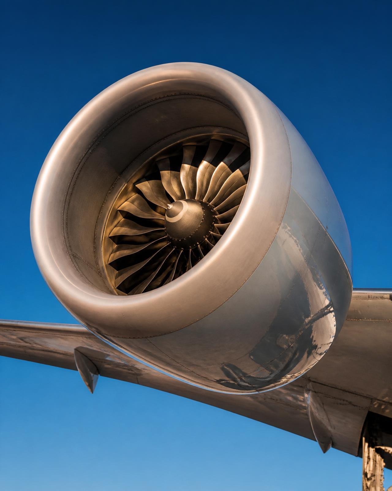 Close-up of a jet engine on a commercial aircraft